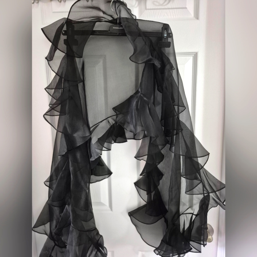 Sunny CHOI Sheer Black Ruffled Shaw